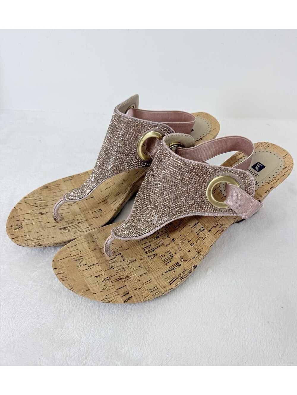 White Mountain Shoes 11 Womens Sandals Cork Wedge Pink Glitter Thong